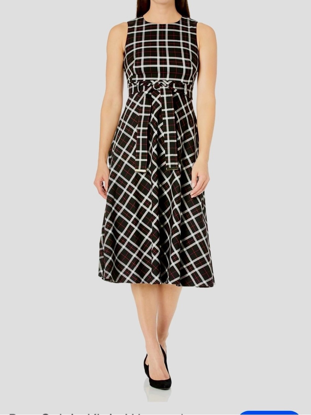Calvin Klein Black and White Plaid Fit-and-Flare Dress
